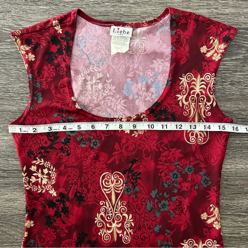 Vintage Liebe Red Floral Damask Print Top S Scoop Neck Y2K 90s Grunge Whimsygoth - Picture 5 of 6